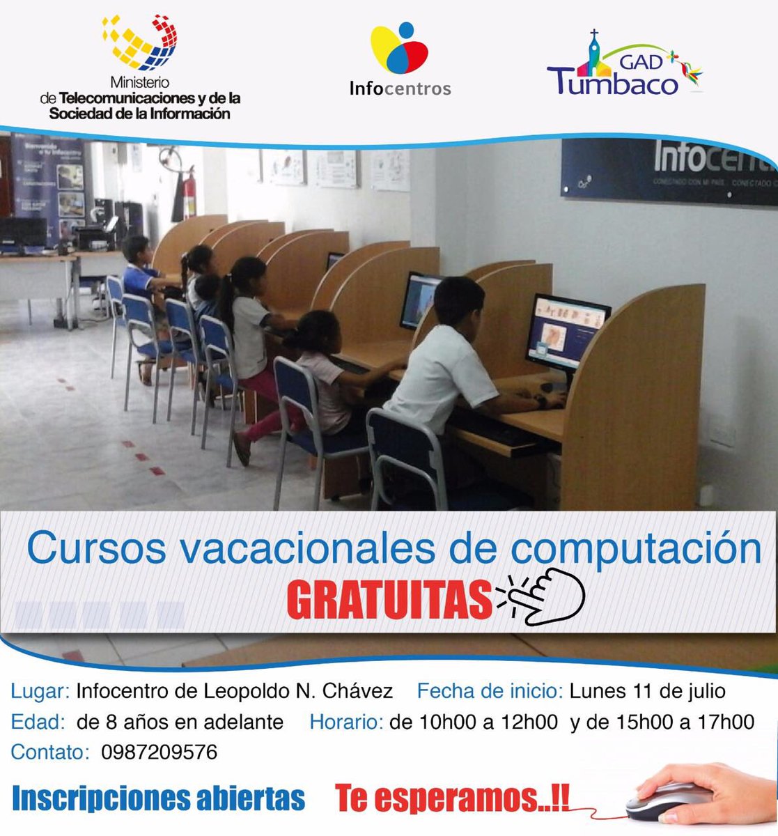 ElTumbaqueno's tweet photo. @infocentrosecua ofrecen cursos vacacionales gratuitos en Tumbaco. Inscribe a tus niños, varios horarios a elegir. https://t.co/z9qTZn0SA8