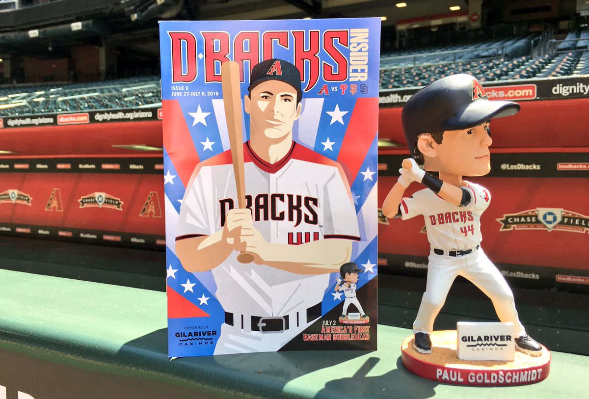 Dbacks's tweet photo. He's a bobblehead Saturday &amp; the #Dbacks Insider cover all homestand.

RT for a chance at a Goldy-signed Insider! https://t.co/zTmY6OnJCU