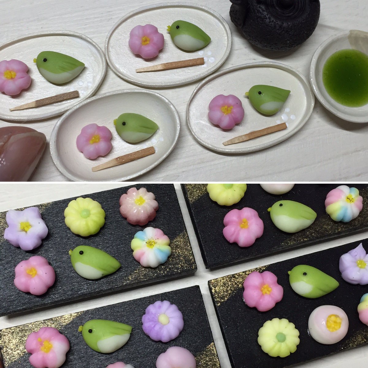粘土製の和菓子☆
梅と鶯〜時季外れですが…
イベント用に作りました♪