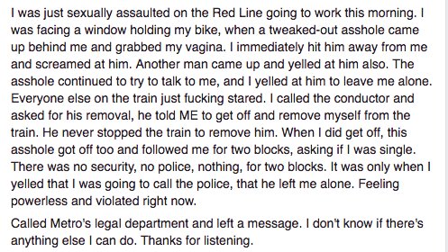 franceschewning's tweet photo. @metrolosangeles what are you doing to train staff to deal with sexual harassers? #protectriders #epicfail https://t.co/tUUcFQY7rW