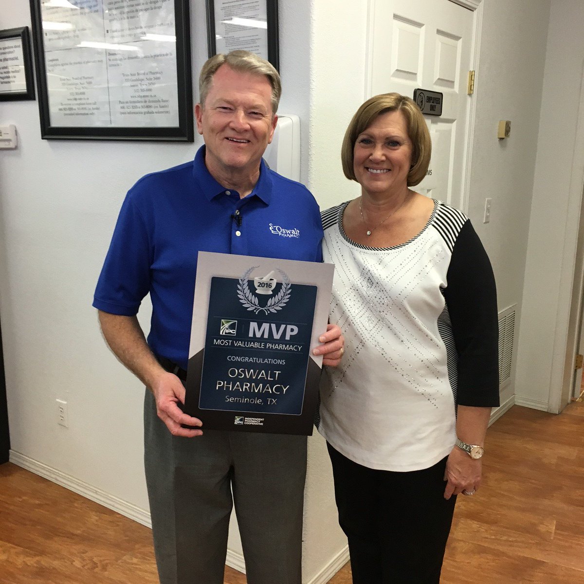 ipcrx's tweet photo. IPC Most Valuable #Pharmacy for 2016 is—Gary Dugger of @OswaltPharmacy1(Seminole, TX)! #IPCBooth #ideaShare2016 https://t.co/jnvlgSdBiH