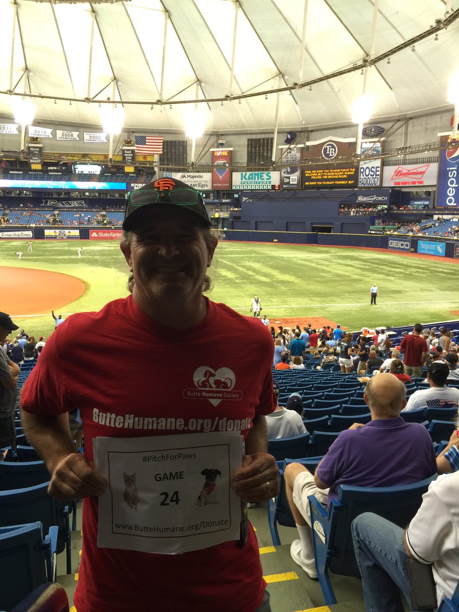 whereschicorob's tweet photo. Game 24 Red Sox at Tampa bay. This stadium is 🙁 But it's ❄️inside! ❤️ all your donations much thanks #PitchForPaws https://t.co/G13BMRxM1D