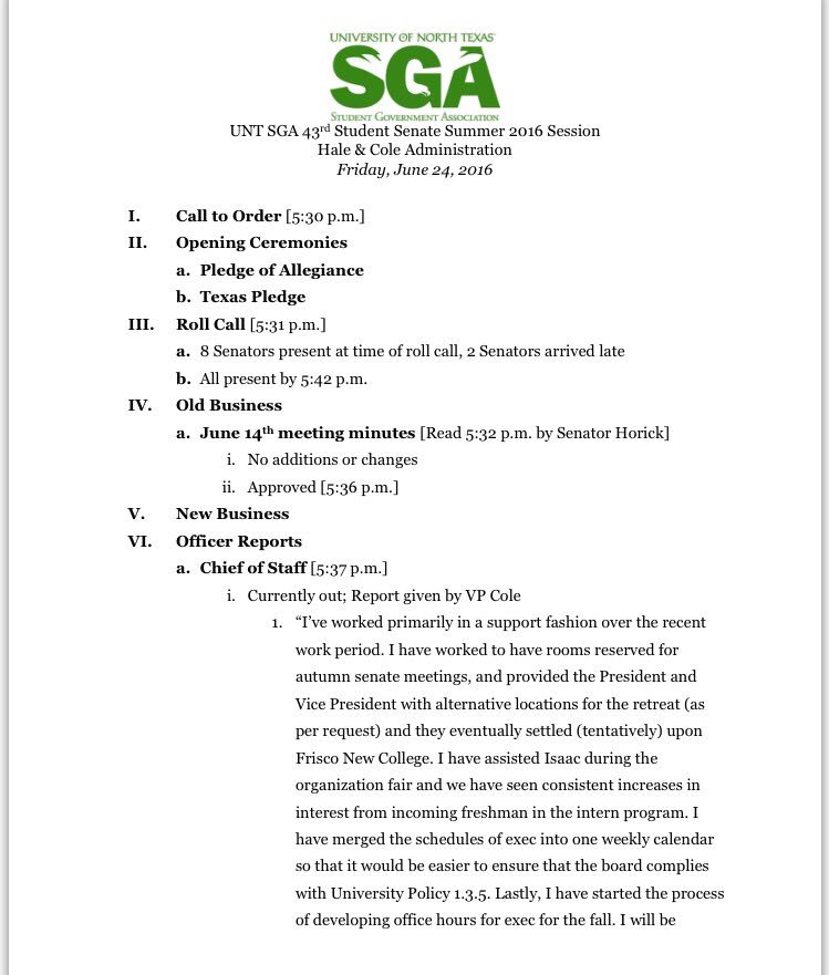 UNTSGA's tweet photo. #SummerSenate Session 2 Meeting Minutes. Questions? Email sga@unt.edu https://t.co/EGdRSQUzv1