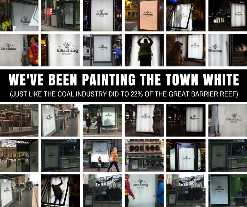 GreenpeaceAP's tweet photo. 22% of adverts at many bus & tram stops around Australia have turned white.
Just like the coral bleaching.
#VoteReef https://t.co/McjC6pPU6h