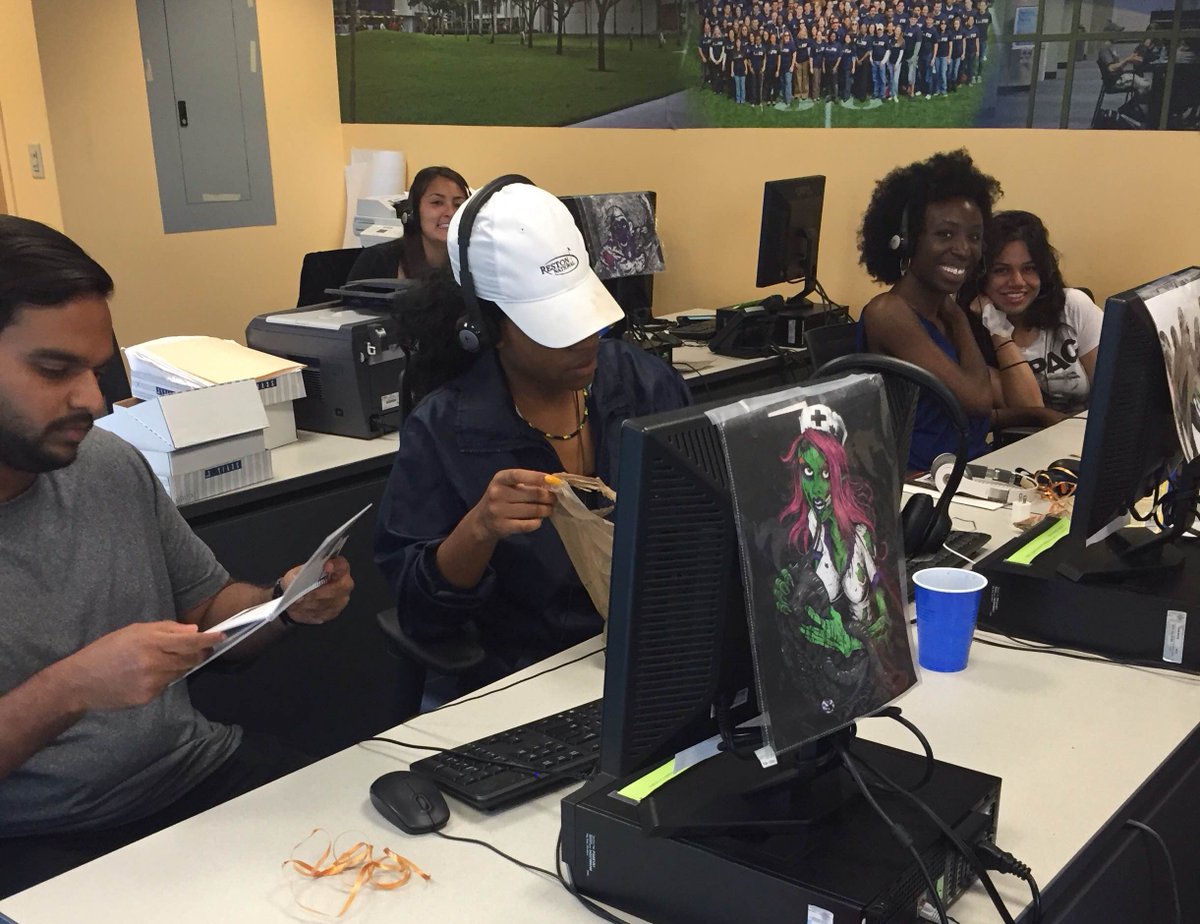 WBT Student workers are always ready for pictures because they are always reminded to, Smile and Dial.