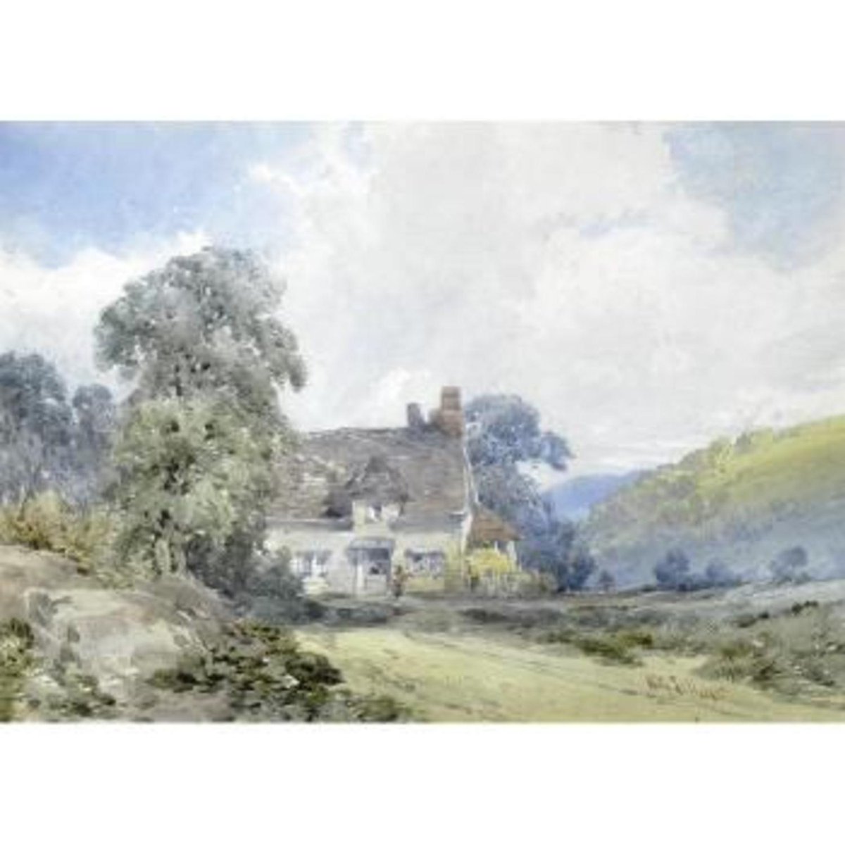 callow_art's tweet image. Cottage in a country landscape, 9×13in, Sold for $1,917 USD #williamcallow auctionclub.com/public/histori…