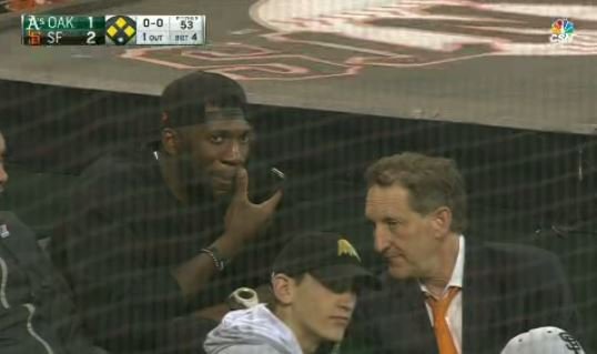 Festus Ezeli at the #SFGiants game with Larry Baer.