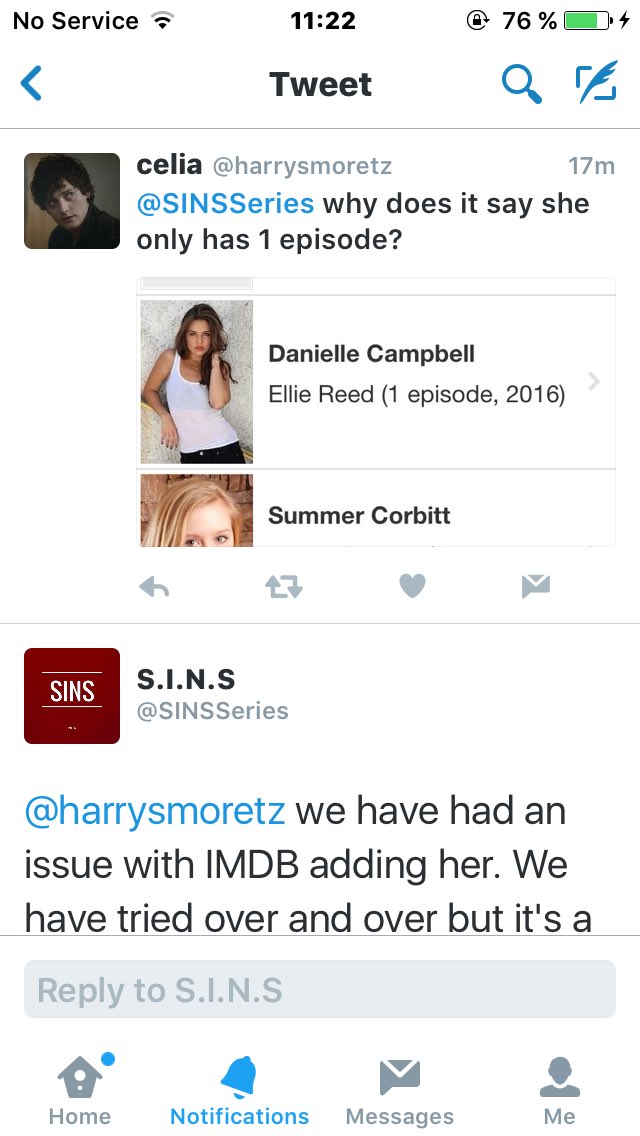 undaharry's tweet photo. me bc @daniellemcam will be in all episodes #SINS2016 https://t.co/kl94TpLKWP