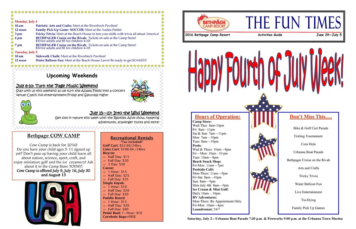 Bethpagecamp's tweet photo. It's Fourth of July weekend @Bethpagecamp with live music, parades, river cruises, craft show, games &amp; more! https://t.co/UweQFJdThJ
