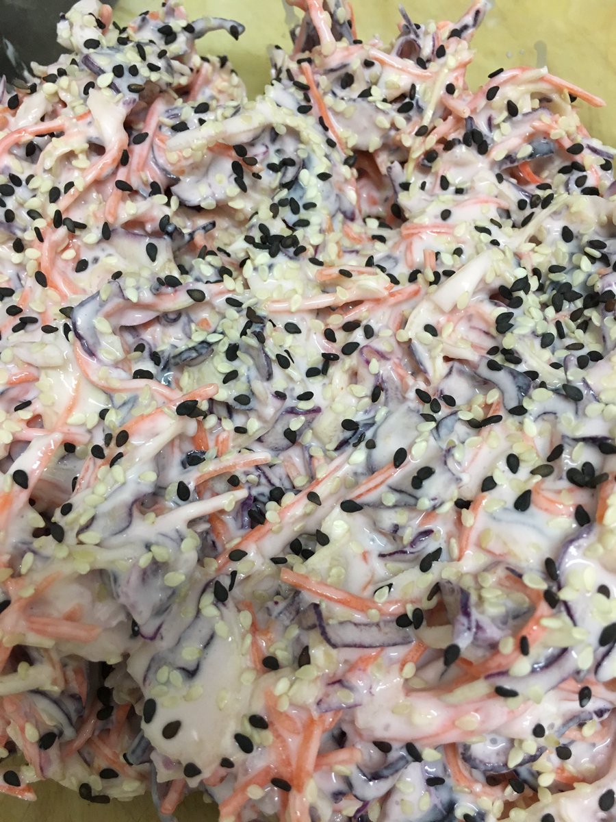 Nicki_Strobel's tweet photo. Coleslaw, with Greek yogurt and toasted sesame seeds #OGEeats https://t.co/ZJp7SGy2yE