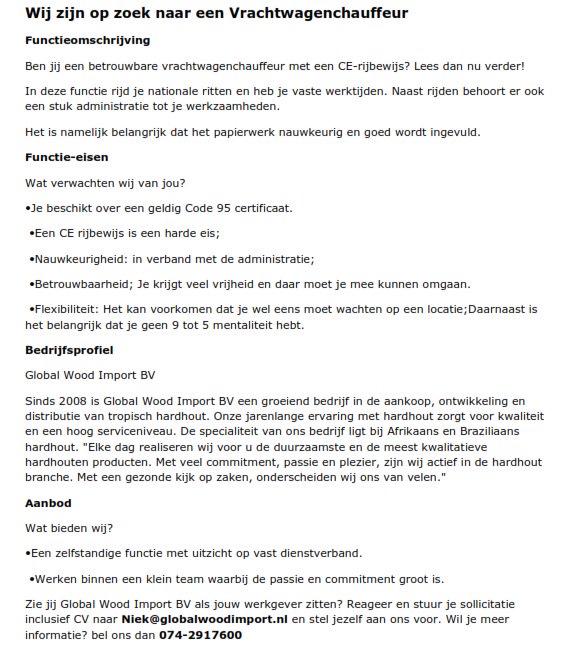 GLOBALWOODBV's tweet photo. Vrachtwagenchauffeur gezocht! https://t.co/wYyczeHTXh
