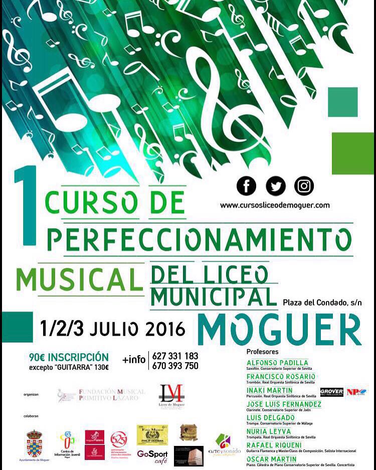 Este próximo fin de semana estaré en el I Curso de Perfeccionamiento Liceo de Moguer (Huelva) Curso de saxofón