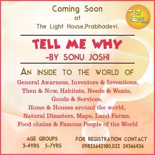 thelighthouse_m's tweet photo. #Tellmewhy- An inside out to the world by #SonuJoshi at #TheLight House. #Registrations open
Call us on: 09833642180 https://t.co/2M2bpRH947
