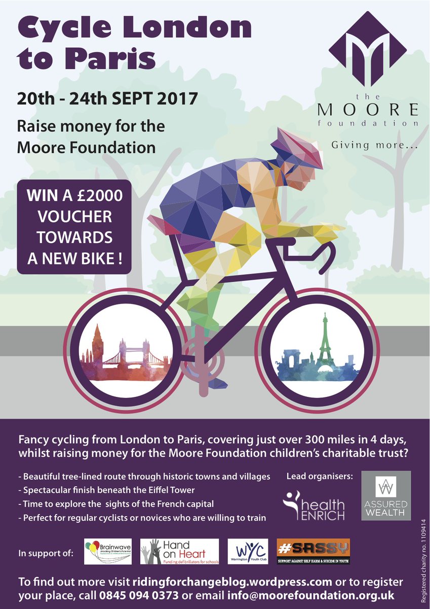 Join Little M on a bike ride from London to Paris in 2017 to raise funds for @moore_found RT #cycling #rideforchange