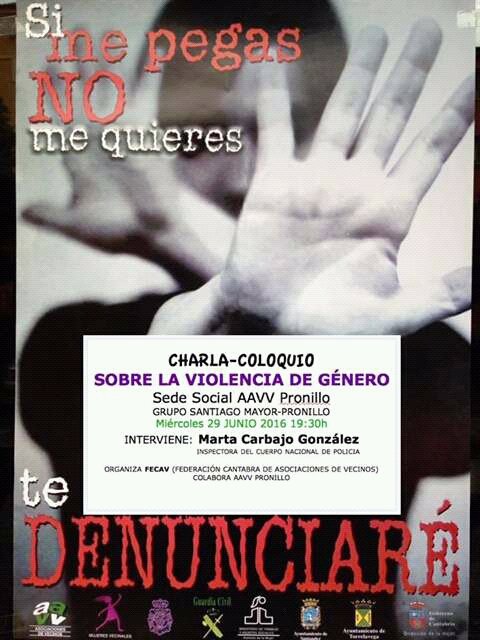 Hoy #miercoles 19:30 en AAVV Pronillo Charla #ViolenciaDeGenero con la inspectora  del CNP Marta Carbajo #Santander