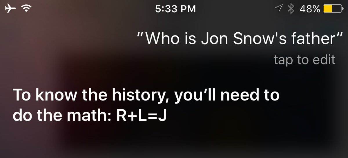 TheKingKogi's tweet photo. Siri knows the truth!  I can't get her to answer about Cleganebowl, though. https://t.co/kSeE2YnhxT