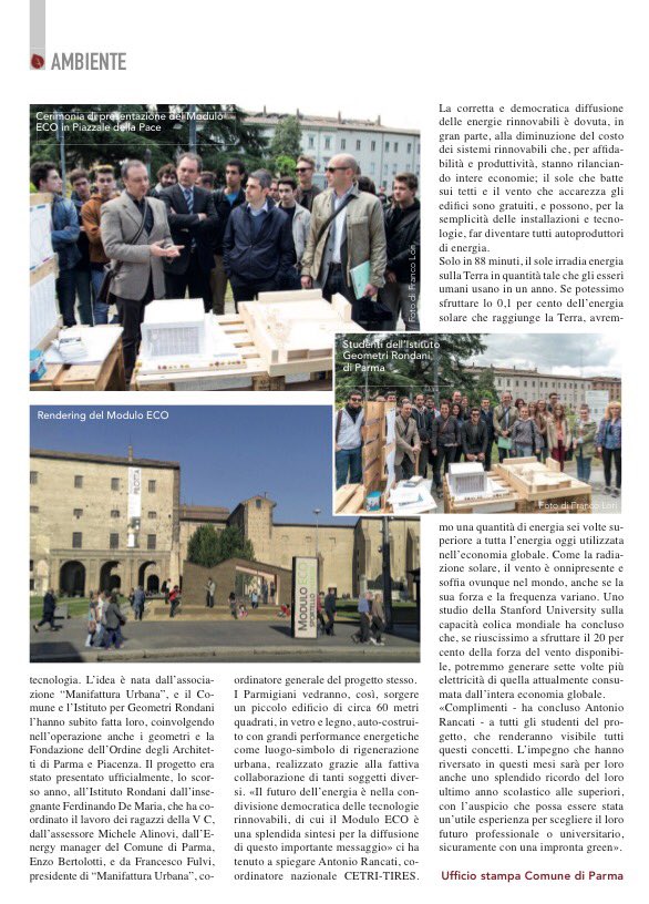 ModuloECO's tweet photo. Il ns #ModuloECO sul trimestrale #AMBIENTE con Patrocinio @minambienteIT @ComuneParma @ManifatUrbana @CetriTires https://t.co/9J8ebGM5bS