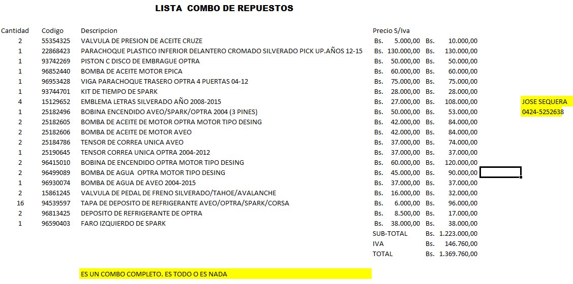 sequera32's tweet image. Buenos dias . A la venta este combo de repuestos 100% originales de planta. General Motors.