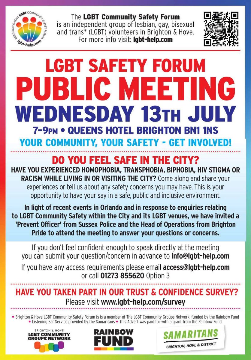 YOUR COMMUNITY, YOUR SAFETY
GET INVOLVED! PUBLIC MEETING

Wed 13/07/16 at Queens Hotel, Brighton. 7-9pm