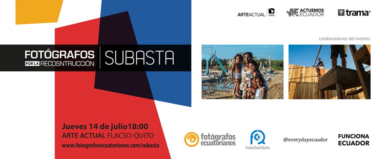 fotografosecu's tweet photo. CONVOCATORIA PARA DONAR UNA FOTO Subasta Fotógrafos por la Reconstrucción @fotografosecu @FotoClubQuito https://t.co/5nNXZO2Dfg