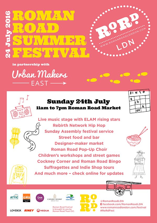 TheSliceTowHam's tweet photo. PLZ RT: SAVE THE DATE! Roman Road Summer Festival Sun24July: huge lineup of local talent https://t.co/14KhLfn60i https://t.co/o6jB8RhBXK