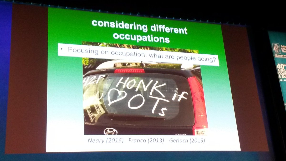 KarinaDancza's tweet image. 'Occupations have social value.' Recognise occupational alienation.Thx @DrWMB 4 raising awareness #COT2016 @BAOTCOT
