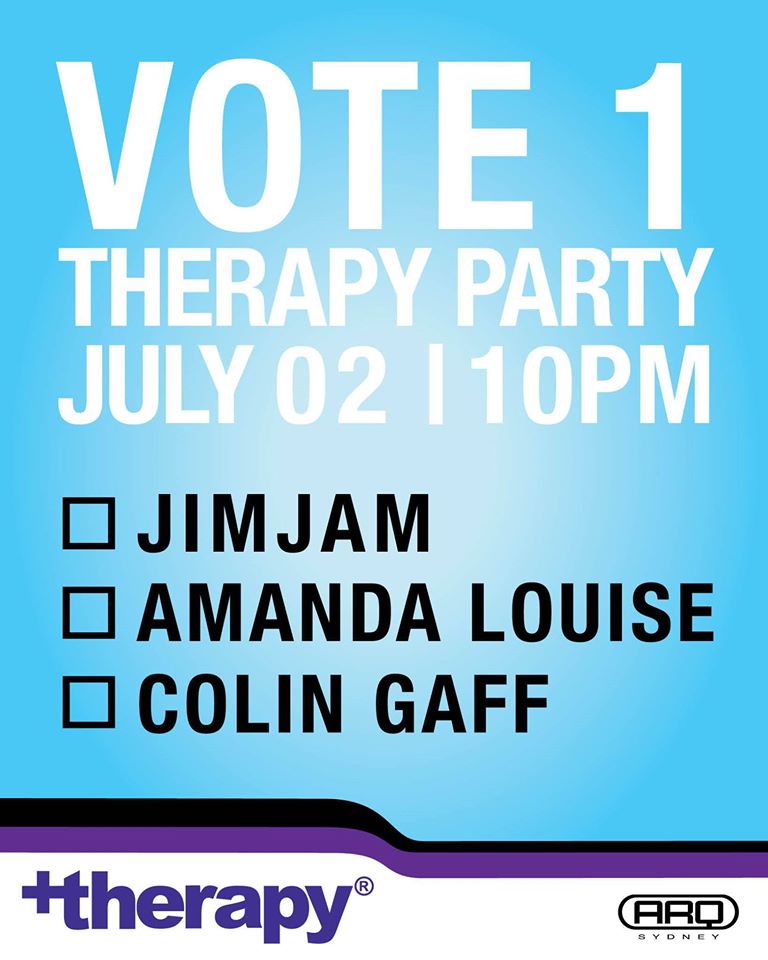 This Saturday! Vote +therapy! <a href="/bigbadrod/">rod lay</a> <a href="/jimjamdj/">DJ JimJam</a> <a href="/DJAmandaLouise/">Amanda Louise</a> #votetherapy