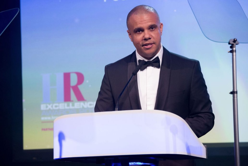 hrmagazine's tweet photo. Wayne Clarke @engage101 of @The_GGI looking smart at #HREX16 last night! https://t.co/Ngqob104D1