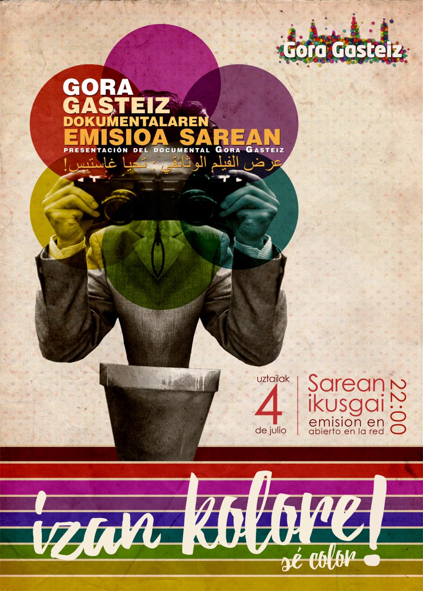 goragasteiz's tweet photo. El lunes 4 de Julio a las 22:00 podréis ver el docu #GoraGasteiz izan kolore, sé color en las webs diferentes medios https://t.co/qrOCeoCYB9