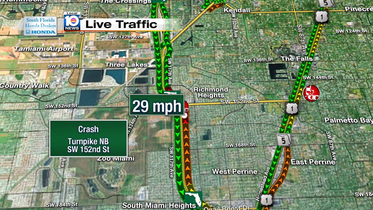 Crash on Turnpike NB and SW 152nd St #traffic #miami https://t.co/bakl3q4ZpO