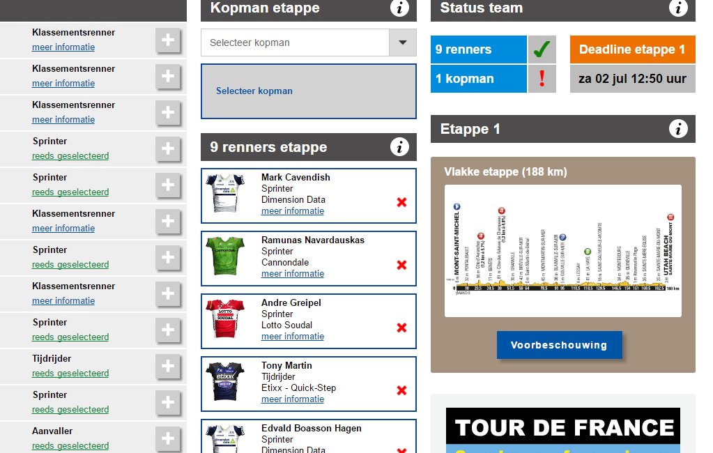 MelvinvdS's tweet photo. @scorito  Voor etappe1 heb ik mijn renners geselecteerd. Alleen kopman kan ik niet selecteren. Wat nu? https://t.co/KNDzln53Q1