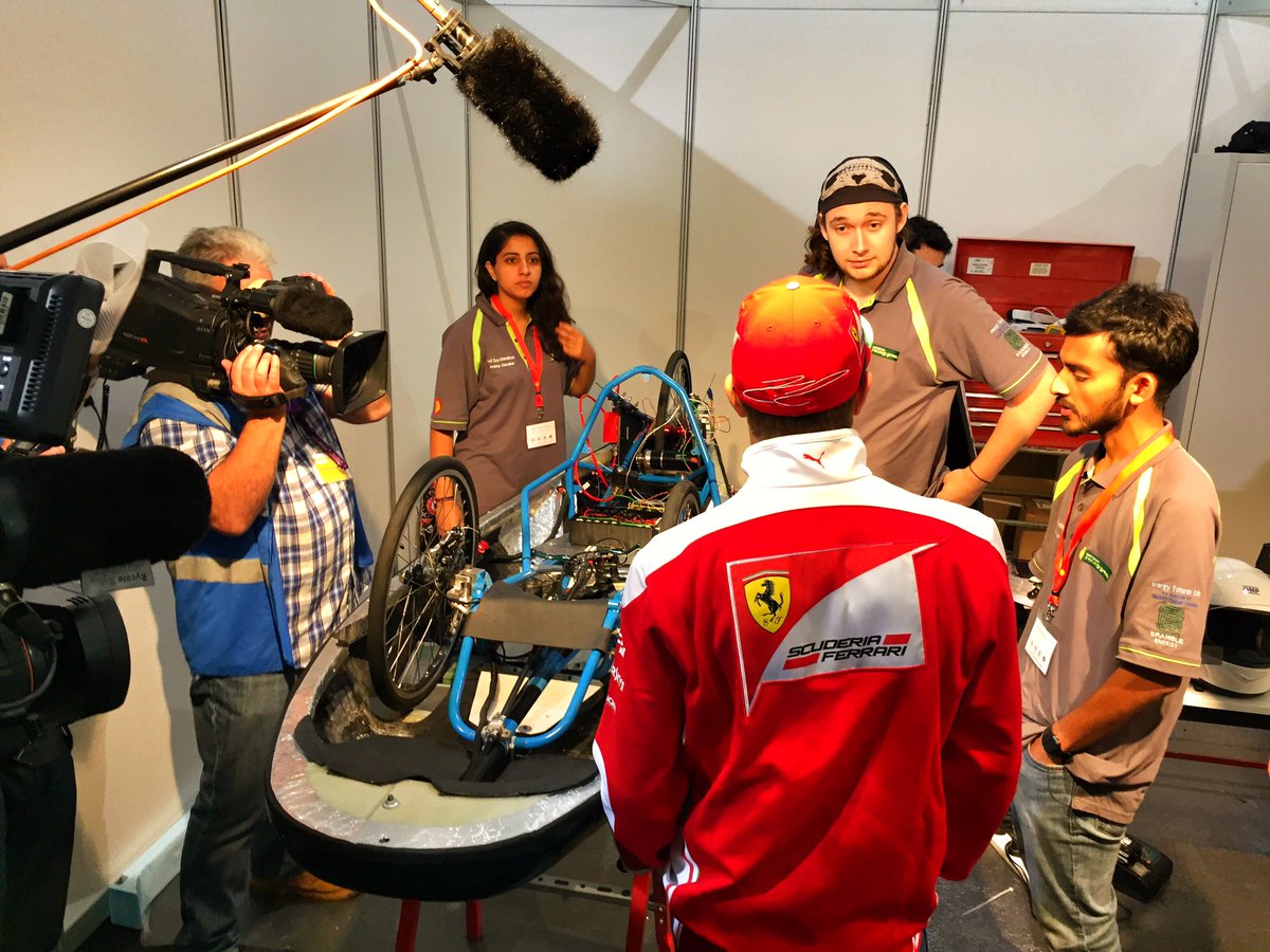 ShellMotorsport's tweet photo. #Kimi7 shooting the breeze w/ a few of the @shell_ecomar student teams. 1 even got their car signed! #makethefuture https://t.co/ZIjiuLmtp1