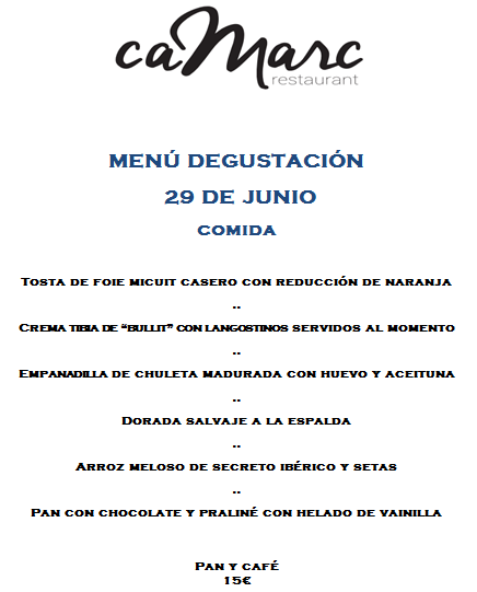 RestCaMarc's tweet image. Menú degustació dimecres 29 de juny