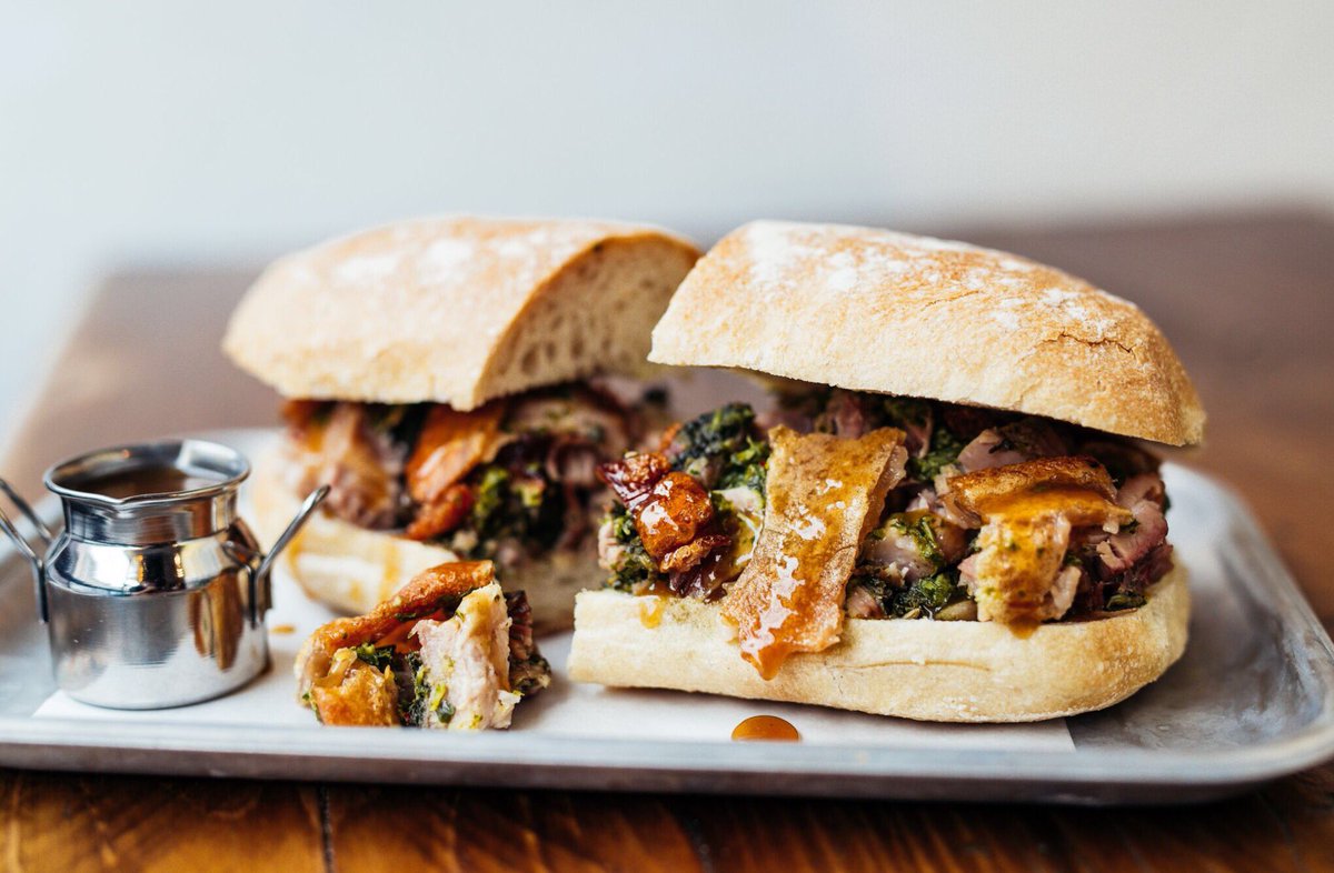 Kracklinjoint's tweet photo. Most wanted: Our Porchetta Sandwich - tender pork loin wrapped in belly, w/#Kracklin & salsa verde. #NewcastleFood https://t.co/iEP2m2282R