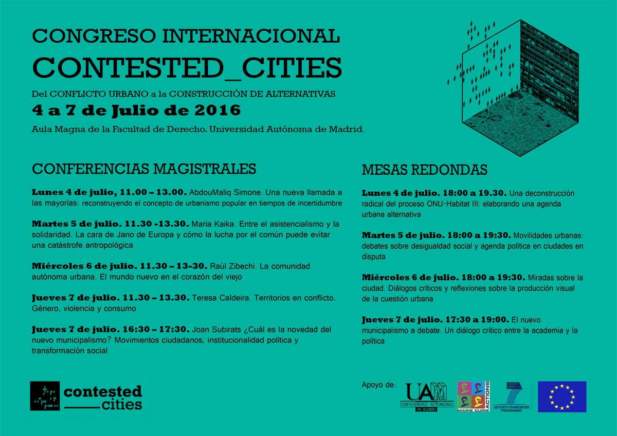 ContestedCities's tweet photo. Conferencias y Mesas Redondas del Congreso Internacional Contested_Cities. #CCC2016 https://t.co/WI7EenEJem
