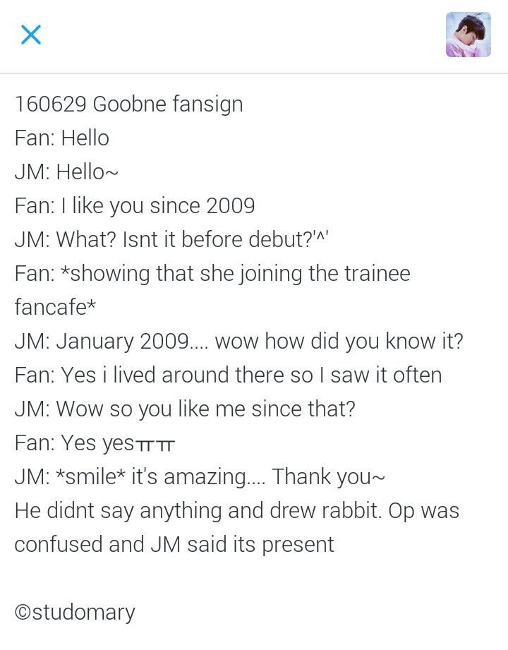 chocohun94's tweet photo. 160629 Goobne fansign
Fan: Hello
JM: Hello~
Fan: I like you since 2009
JM: What? Isnt it before debut?'^' https://t.co/DGczCfRV4A