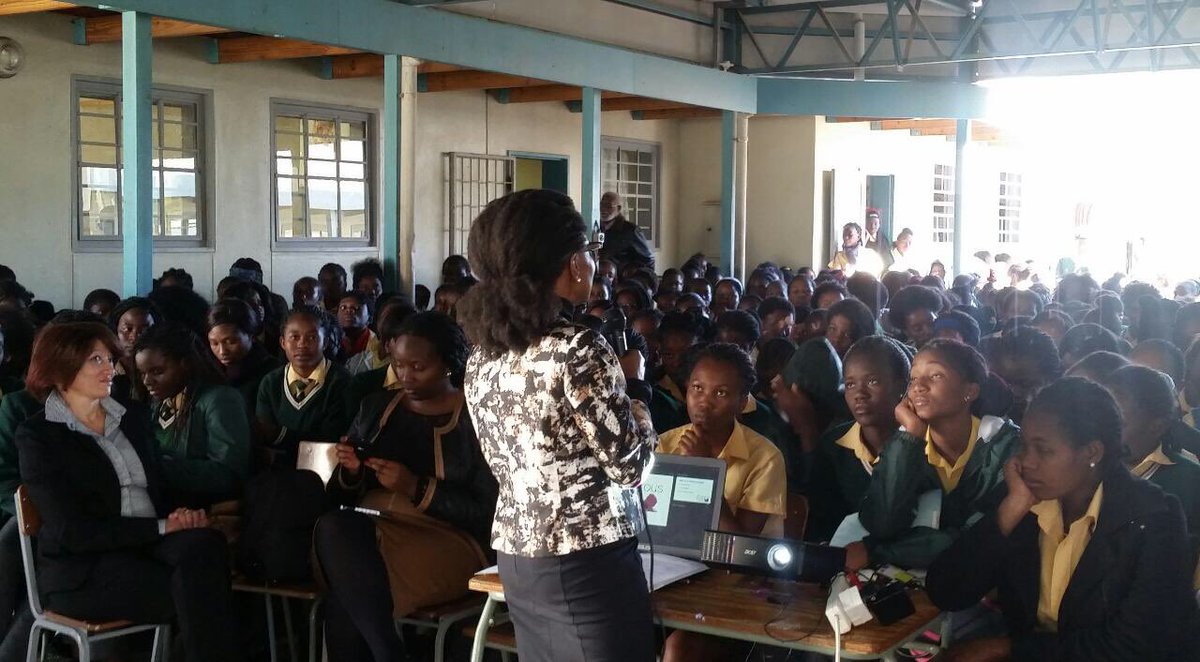 unicwindhoek's tweet photo. Today UN launched #ProsperousPaths UNRC speaks to young girls from Jakob Marenga School. #5000girls https://t.co/t9tns9P6JN