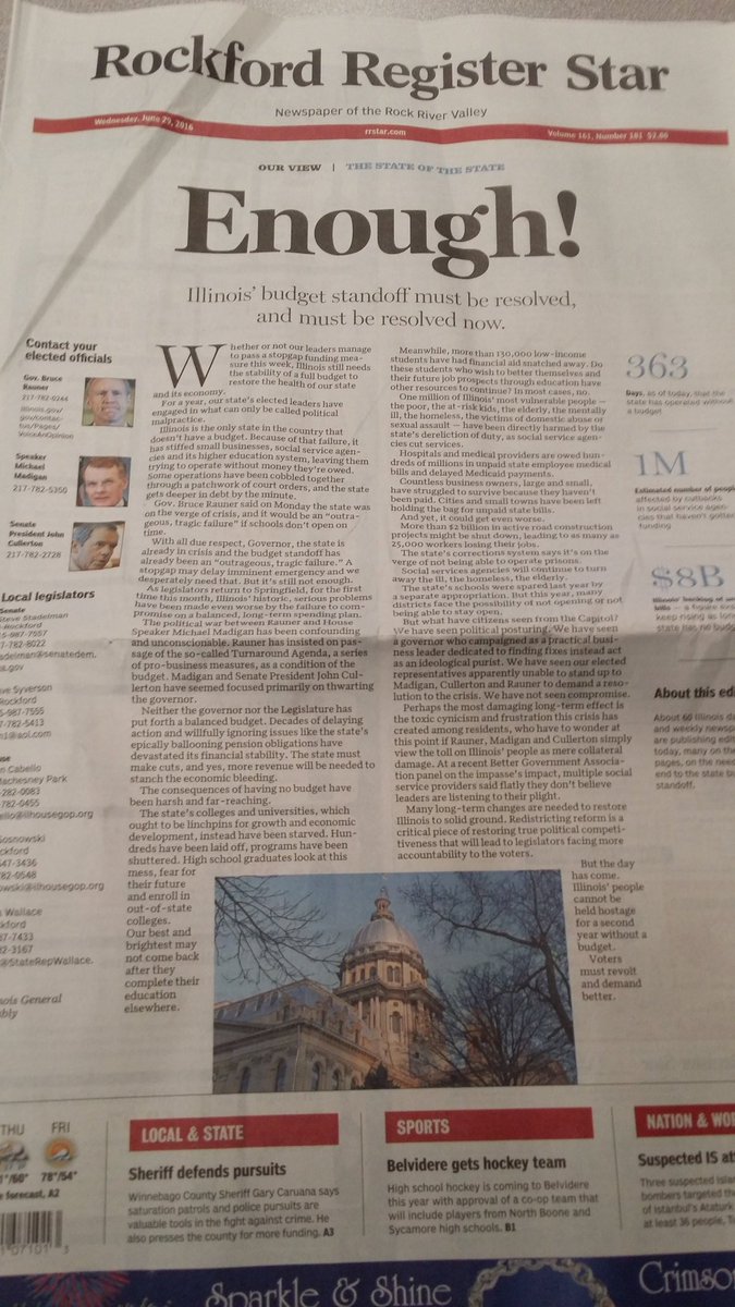 ReubenJones1's tweet image. This is the front page of more than 60 newspapers in Illinois including @rrstar and @journalstandard.