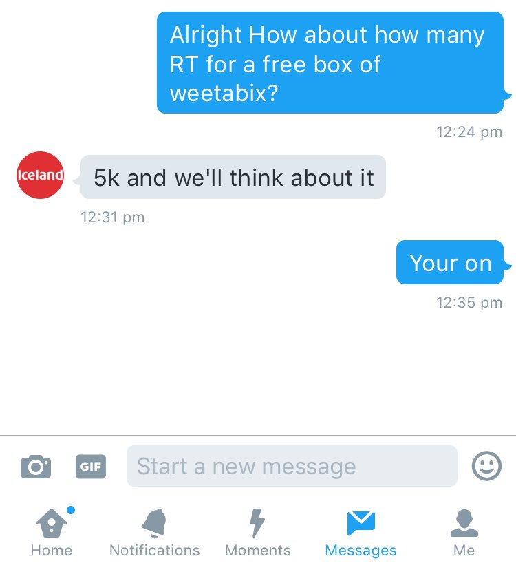 So <a href="/IcelandFoods/">Iceland Foods ❄️</a> said if this tweet gets 5k RTs I get a free box of weetabix (I really love weetabix) help me out