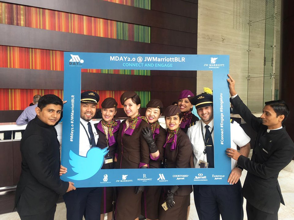 JWMarriottBLR's tweet photo. The @EtihadAirways crew is celebrating #MDay2.0 this week with us at #JWBengaluru. #MDay2016 https://t.co/FDmdt0gpRS
