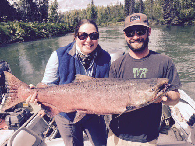 LortonStationES's tweet photo. Check out Ms Clements jumping right into retirement. That's a big fish!! #LSESPics #Alaska #retirement https://t.co/ExbRWtIDto
