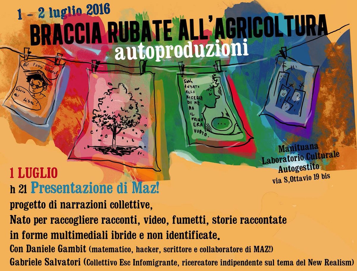mazthetelling's tweet photo. Venerdì 1/7 h21 presentazione di Maz e #RazzaMigrante al festival del Manituana di Torino https://t.co/AjSnphxegc https://t.co/Ke5G6PMjjH