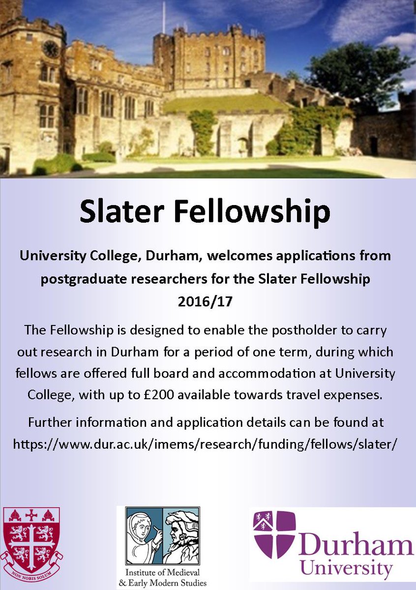 Want to study in #Durham #DurhamUniversity in 2016/17 on a #SlaterFellowship?  Click here! bit.ly/1JrMcST
