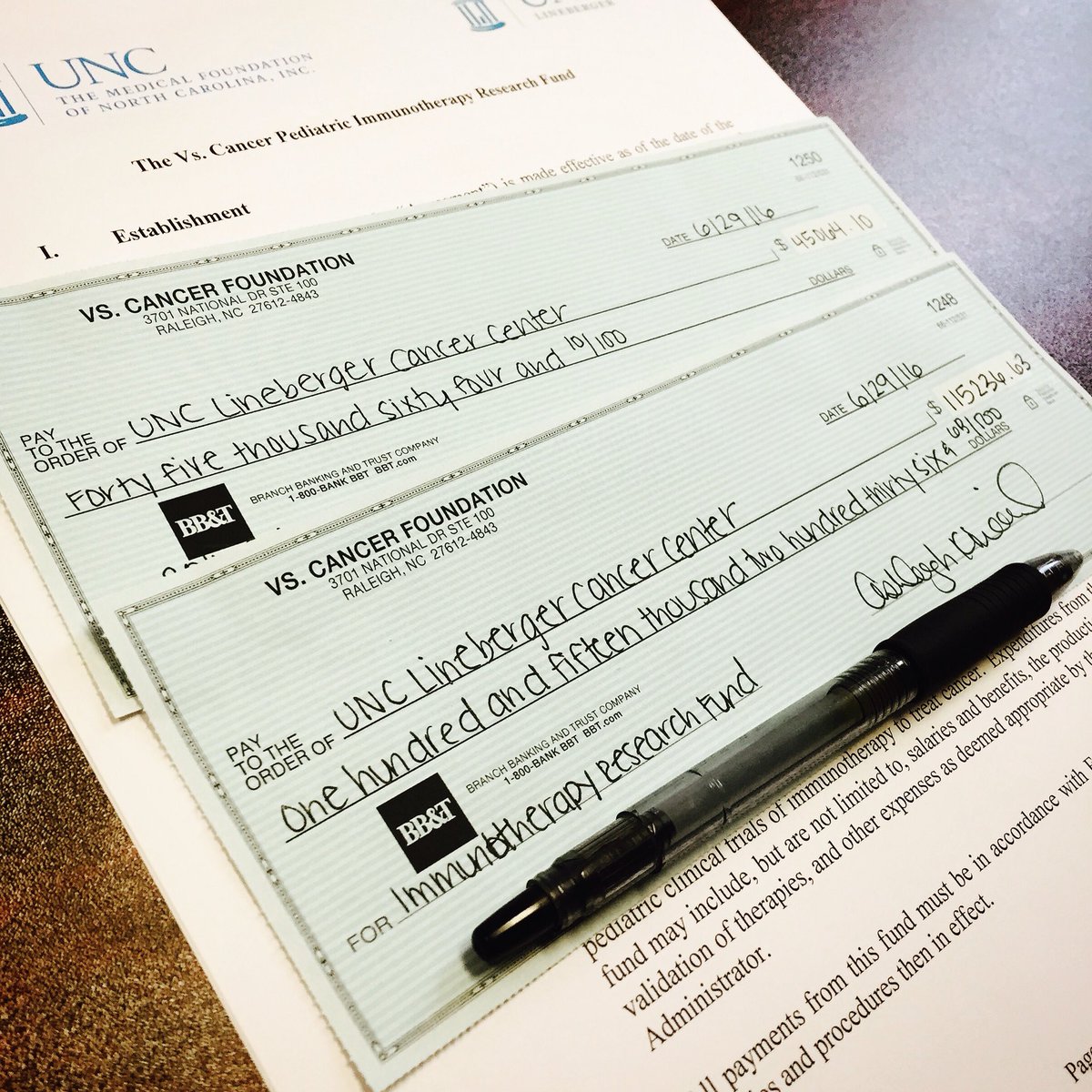 Vs_Cancer's tweet photo. Oops, we did it again! $160,300.73 will go to Pediatric Immunotherapy Research @ the UNC Lineberger Cancer Center! 😃 https://t.co/i44vOcYx6U