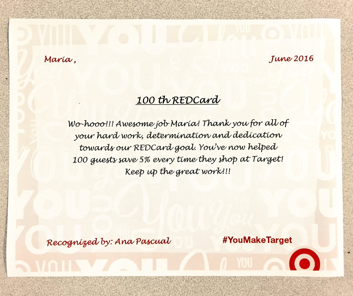 Big shoutout to Maria for not only reaching her 100th REDCard but also for helping 22 guest save 5% last week!! 💳💰🎯✨