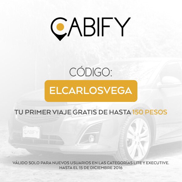 elCarlosVega's tweet photo. Amigos de Mérida, @Cabify_Mexico y está allá. Les regalo su primer viaje usando mi código.
#CabifyMerida 😎😎😎 https://t.co/l2y49XnOFt