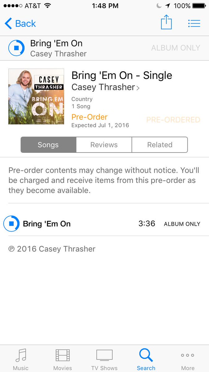 bamaluv13's tweet photo. Got my download &amp; my pre order of Bring 'em on @ImCaseyThrasher ❤️🎤
#bringEmOn #caseythrasher #summertunes https://t.co/dgtOgkKs94