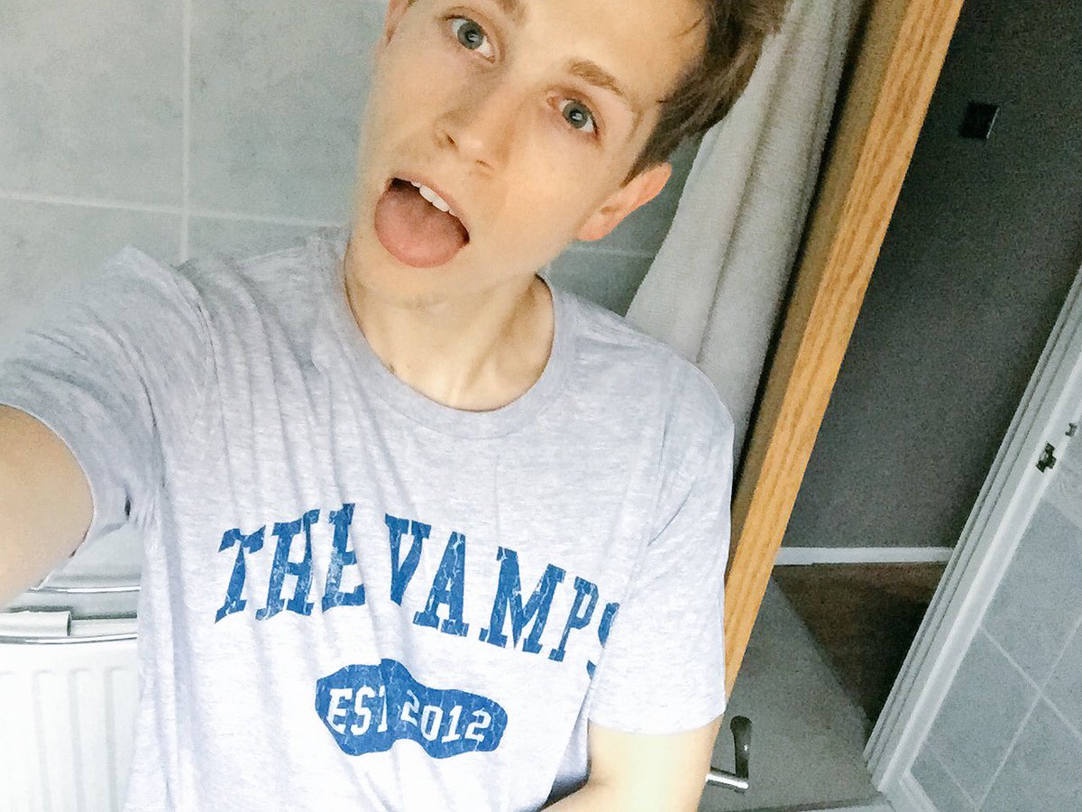 TheVampsJames's tweet photo. Wearing our own merch for pyjamas... Am I lame? https://t.co/QlkyNnwSy2
