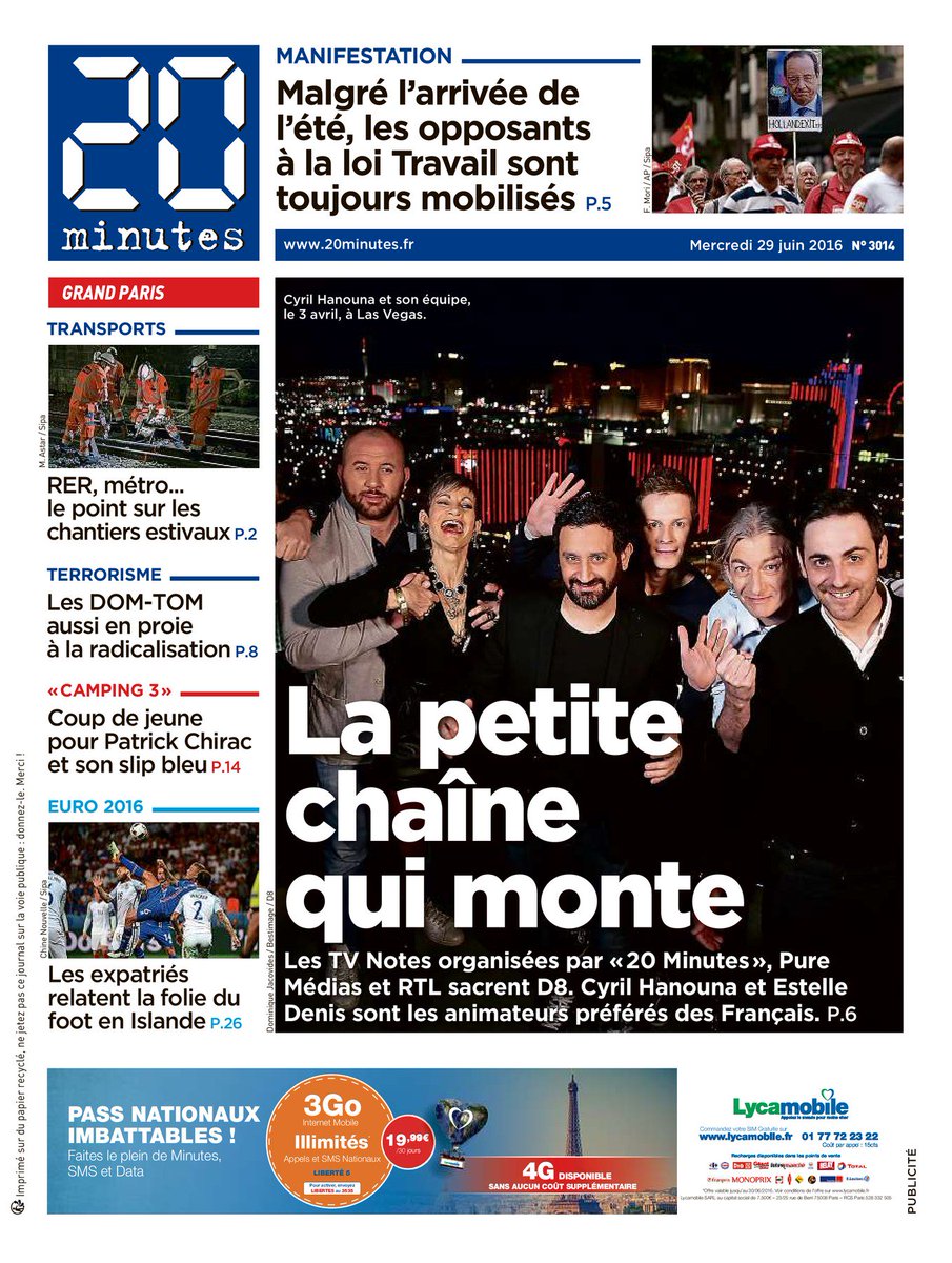 The_best_man_57's tweet photo. #20Minutes du 29/06/16 : La petite chaîne qui monte !
#TPMP #TVNotes #TVNotes2016 https://t.co/7ExfVwhBGX