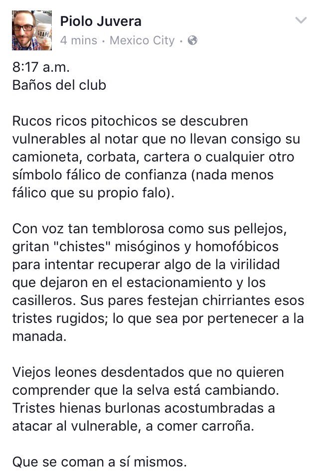 PioloJuvera's tweet photo. 8:17 a.m.
Baños del club

Rucos ricos pitochicos, vulnerables sin su camioneta, cartera u otro símbolo fálico... https://t.co/tT29xu7kbe